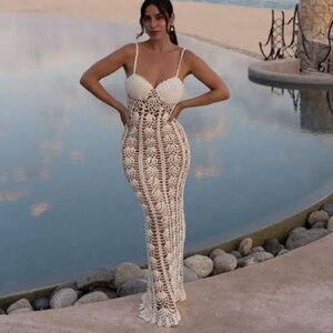 JLUXLABEL Cream white Crochet odyssey Maxi Dress xs
